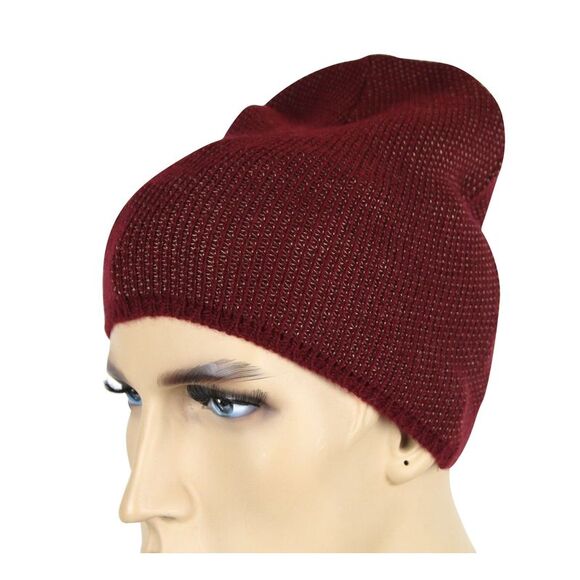 Gucci Unisex Burgundy Wool Cashmere Cotton Large Knit Beanie Hat With Logo - Picture 1 of 6